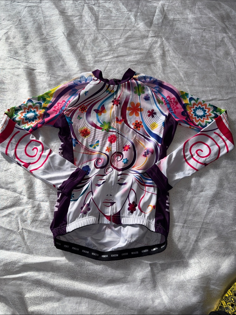 Weimostar Colorful Floral Face Long-Sleeve Cycling Jersey size S